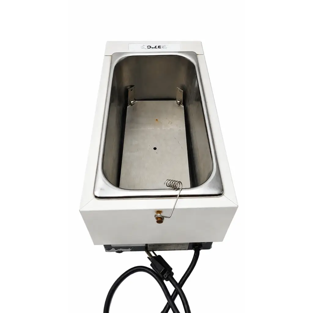 White rectangular thermo precision scientific 182 biomed certified heated laboratory water bath with stainless steel interior and coiled spring