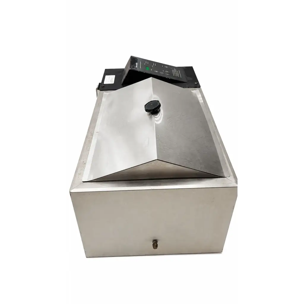 Stainless steel vacuum sealer with black control panel and lid knob for precision scientific biomed certified water bath