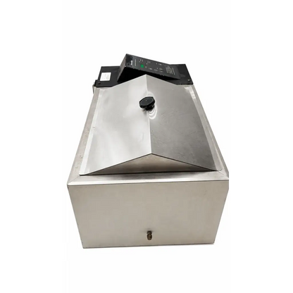 Stainless steel vacuum sealer with black control panel and lid knob for precision scientific biomed certified water bath