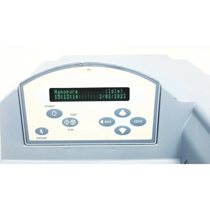 Gray thermo scientific barnstead nanopure purification system control panel with digital display and function buttons
