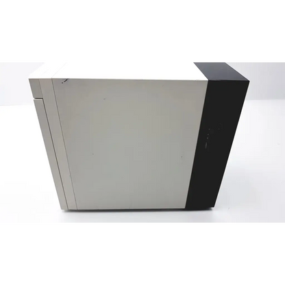 A sleek two-tone thermo scientific heratherm imc18 incubator with a matte white front panel and black side panels