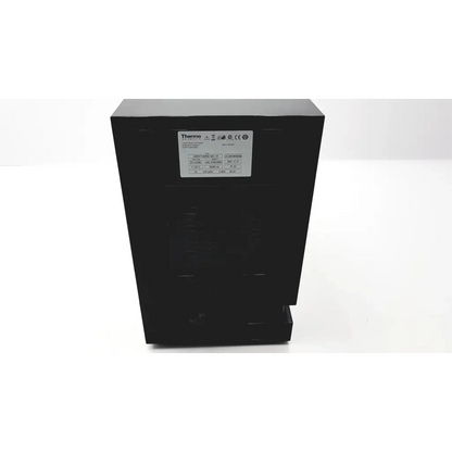 Black rectangular thermo scientific power supply unit with white label showing specs for heratherm imc18 incubator