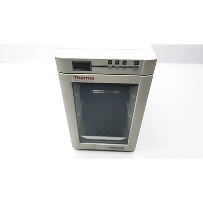 Silver-gray thermo scientific heratherm imc18 incubator with glass door and digital control panel for lab use