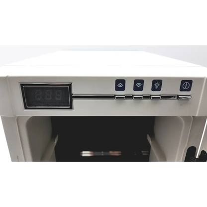 White thermo scientific heratherm imc18 incubator with digital display and four control buttons including power and light bulb