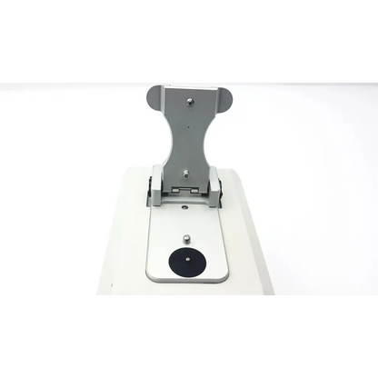 Silver metallic tablet stand with sleek minimalist design and adjustable arms for thermo scientific nanodrop 2000