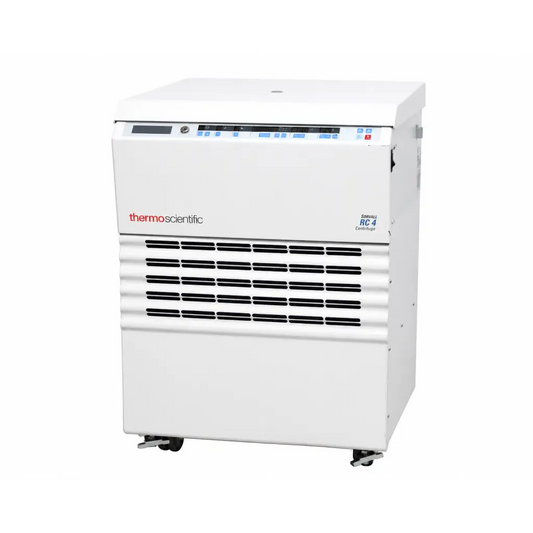 White thermo scientific sorvall rc 4 floor model centrifuge with digital control panel and black ventilation slats