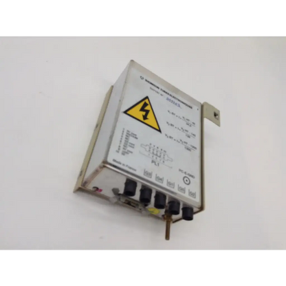 White metal industrial power electronics module with black connectors and yellow warning label thomson tubes th7191