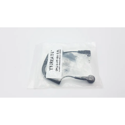 Black threat4 smlo-at-sh-3.5l remote speaker mic accessory with coiled cable and angled connector in clear plastic packaging