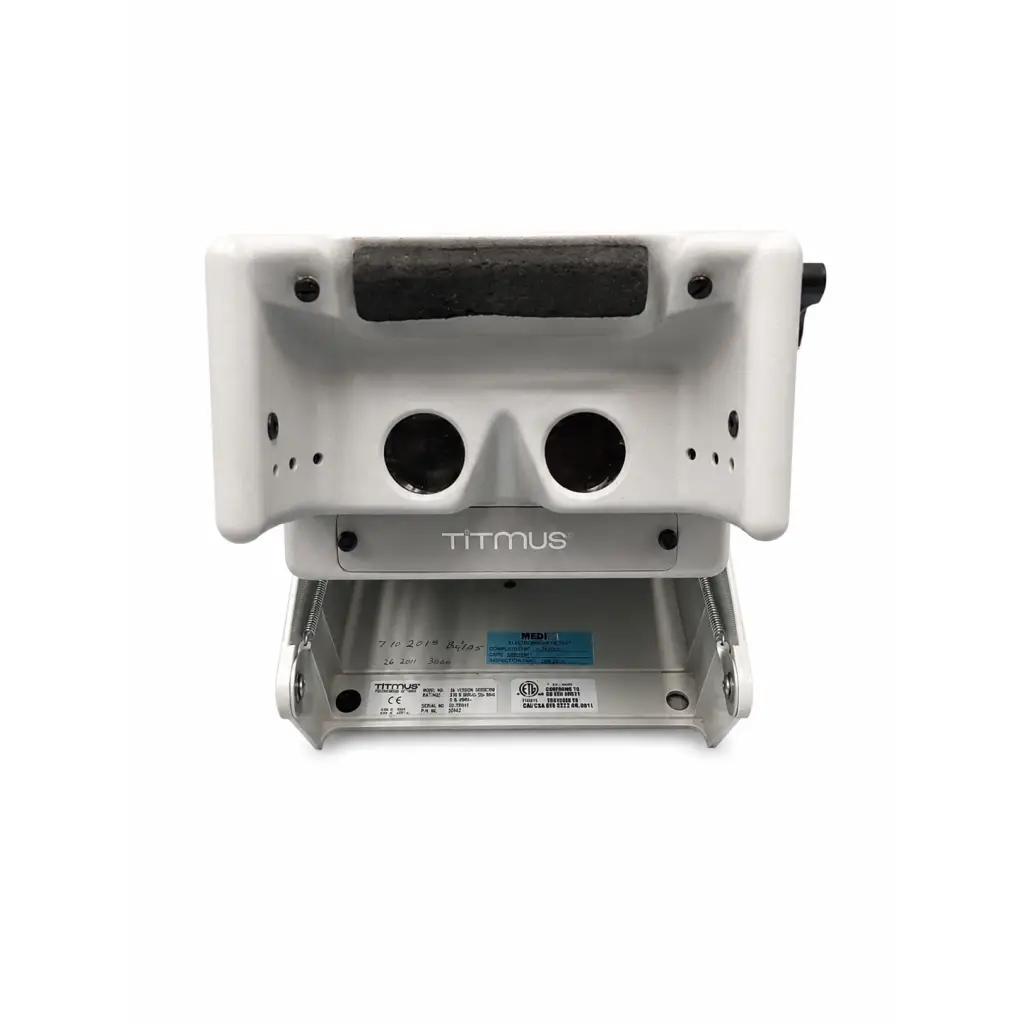 White titmus 2s vision screener with black rubber grip and metallic base biomed certified industrial scanner