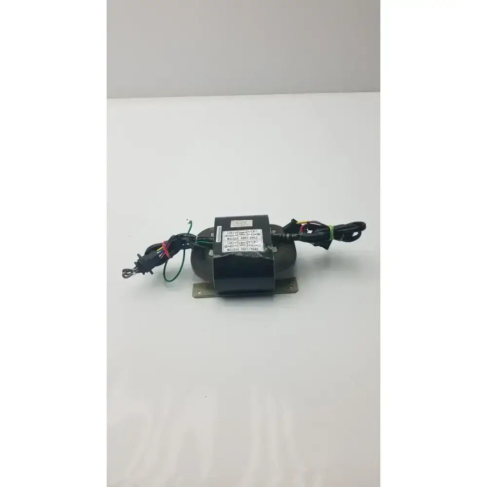Black cylindrical tohsei ind 3h30015-0 power transformer with attached wiring and label for 220v-240v system