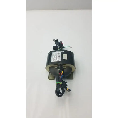 Black cylindrical tohsei ind 3h30015-0 transformer with metallic brackets and multi-colored wiring for 220v-240v system