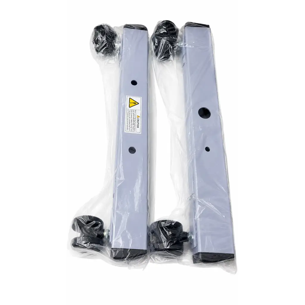 Gray metal desk legs with black rubber feet and adjustable height holes on biomed certified topcon ait-16 instrument table