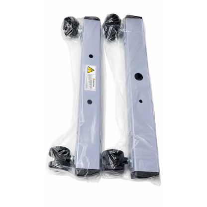 Gray metal desk legs with black rubber feet and adjustable height holes on biomed certified topcon ait-16 instrument table