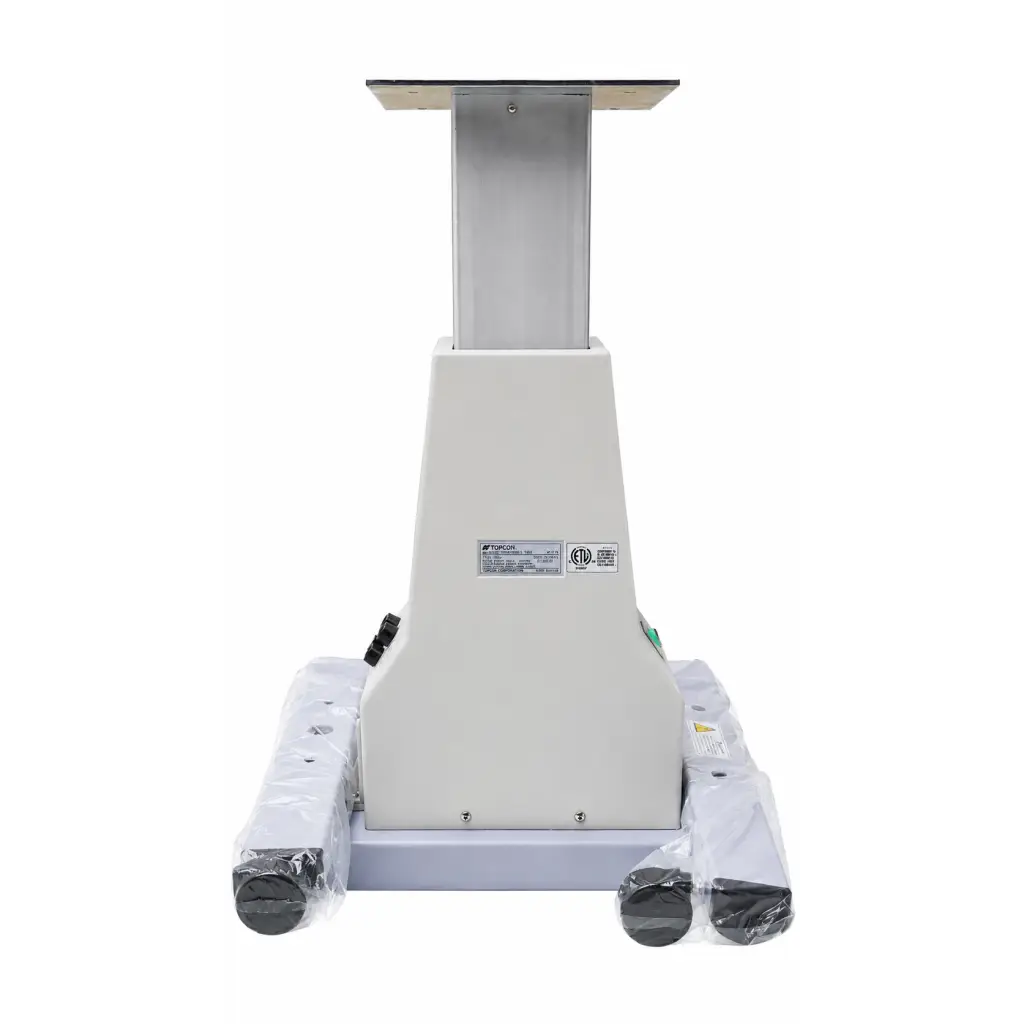 Silver and white biomed certified topcon ait-16 instrument table with adjustable height metal frame for ophthalmic use