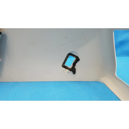Black-framed rectangular phone screen with blue display in white plastic housing body shroud for trc-nw6s retinal camera