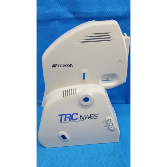 White plastic housing body shroud cover panel with blue accents and buttons for topcon trc-nw6s nonmydriatic retinal camera