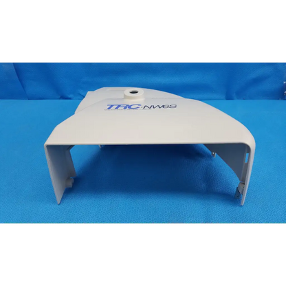 White plastic housing body shroud for trc-nw6s retinal camera with molded contours and central mounting hole