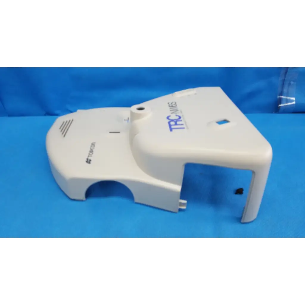 White plastic housing body shroud for trc-nw6s retinal camera with molded vents and mounting points visible from back side