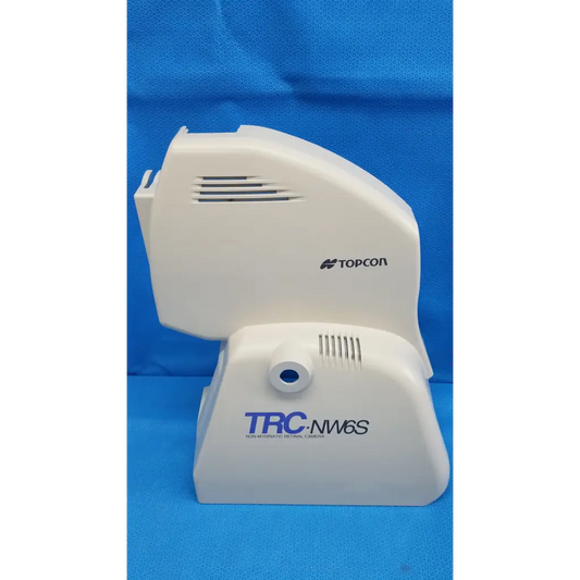 White plastic topcon trc-nw6s retinal camera housing body shroud with sleek angular design and ventilation slits