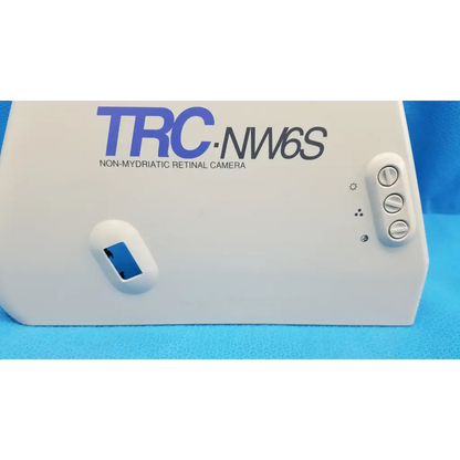 Topcon trc-nw6s white non-mydriatic retinal camera housing body shroud plastic cover panel with blue branding and knobs