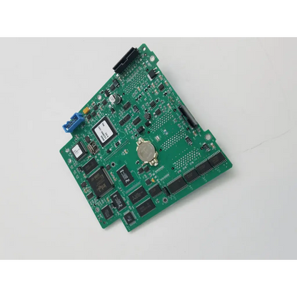 Topsearch TS-M-8V01C video graphics card with green PCB, black integrated circuits, silver coin component, and blue connectors