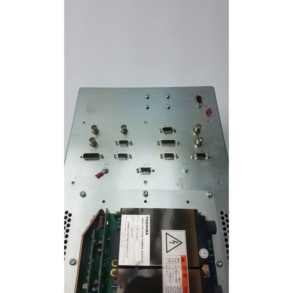 Toshiba high voltage power supply vp-33327 with metallic silver casing and multiple d-sub connectors shown from back side