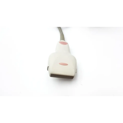 Off-white Toshiba PLT-704AT linear array ultrasound transducer with pink accents and gray cable for array ultrasound use