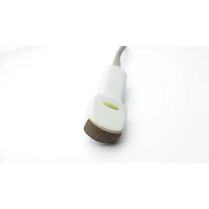 White Toshiba PVT-382BT transducer ultrasound probe with a green button and brown tip for medical imaging use