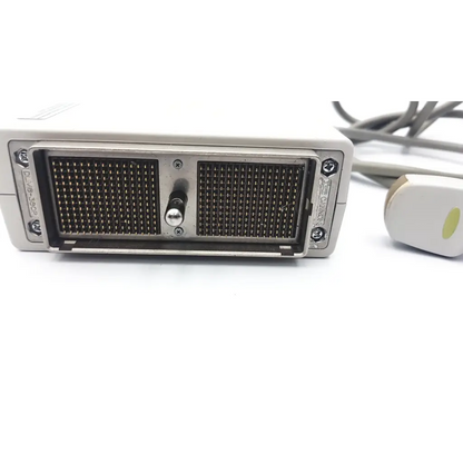 Gray rectangular back connector of toshiba pvt-382bt transducer ultrasound probe with two black grid panels and silver knob