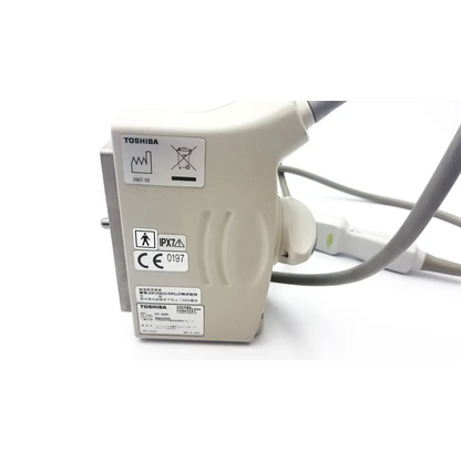 Beige toshiba pvt-382bt transducer ultrasound probe with gray cables and white power adapter for medical imaging