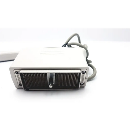 White rectangular toshiba pvt-661vt ultrasound probe transducer with black perforated front panel and gray power cord