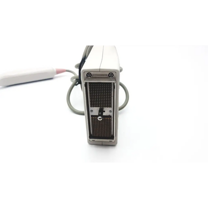 Silver-colored rectangular toshiba pvt-661vt ultrasound probe transducer with perforated front panel and coiled gray cable