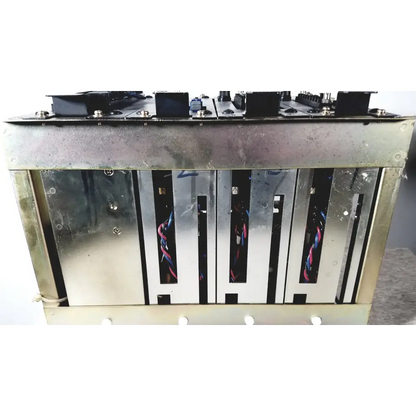 Industrial-grade metal server rack with visible internal wiring and mounting hardware of Toshiba RA Power RAD92-1008 power supply