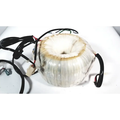 A white cylindrical toshiba transformer bsm31-4471e with ribbed surface and black wiring for xario ultrasound systems