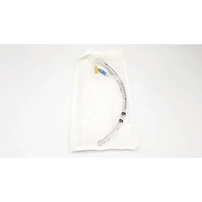 Transparent plastic tracheal tube cuffed murphy eye 7.0mm with yellow and blue connectors in sterile white pouch