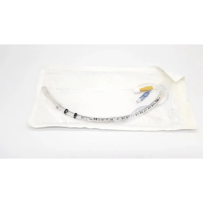 Clear plastic tracheal tube cuffed murphy eye 7.0mm with black measurement markings and yellow-tipped connector