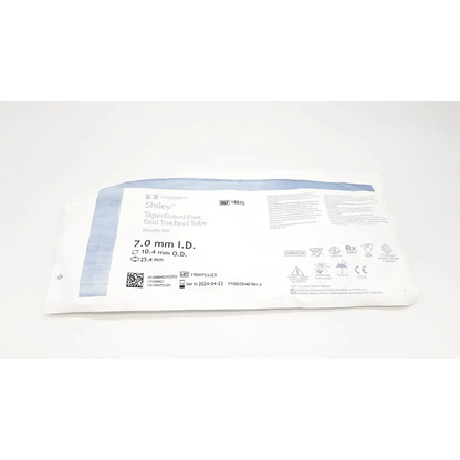 White and blue sterile packaging for shiley tracheal tube cuffed murphy eye 7.0mm with tapered everted oral design