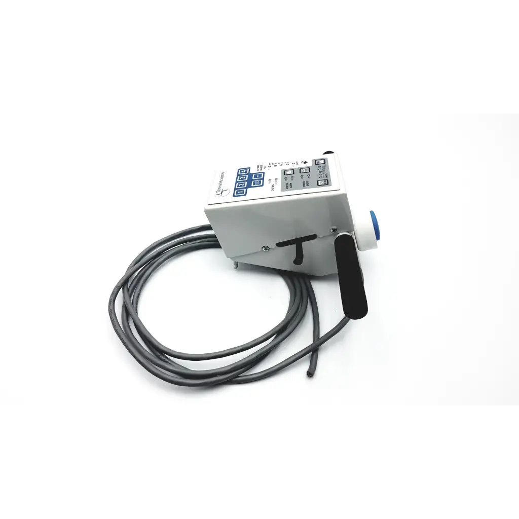 Gray transmotion medical control box 58311-001 rev h with black handle and coiled gray cable for industrial use