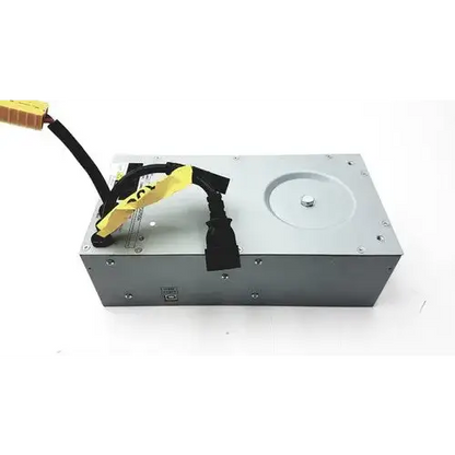 Silver metallic tripp lite hc150sl medical cart power supply with black and yellow cables attached