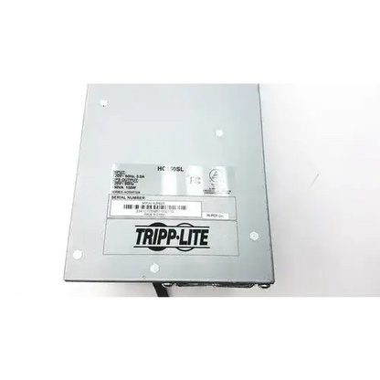Silver metal tripp lite hc150sl medical cart power supply unit with matte finish and printed labels