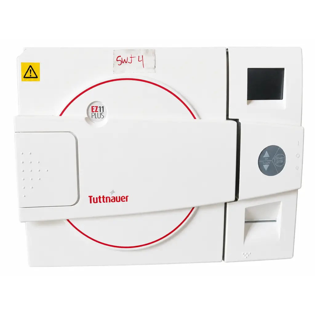 White tuttnauer ez11 plus biomed certified steam sterilizer with red accents and digital control panel autoclave steam sterilizer