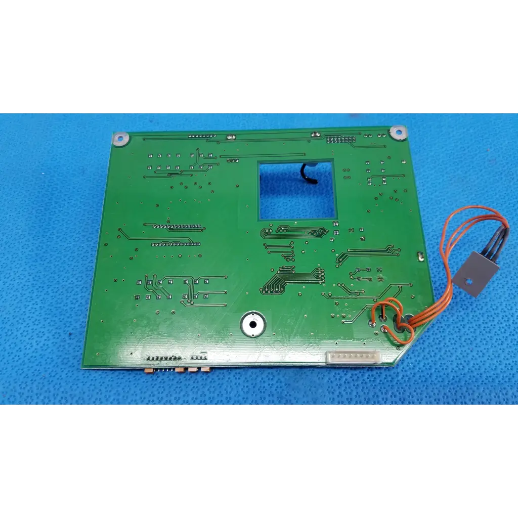 Green rectangular video interface circuit board with copper traces and central cutout for topcon retinal camera