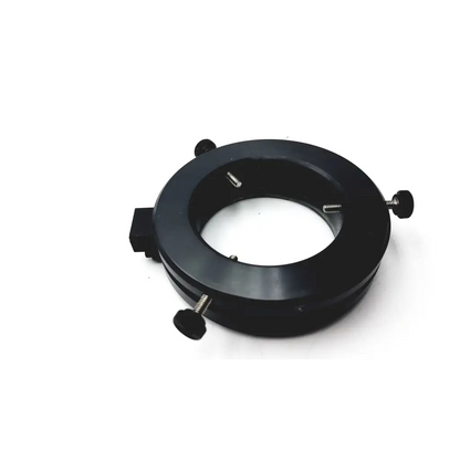 Black circular telescope mount adapter with three screws and central hole for unitron led quadrant ringlight
