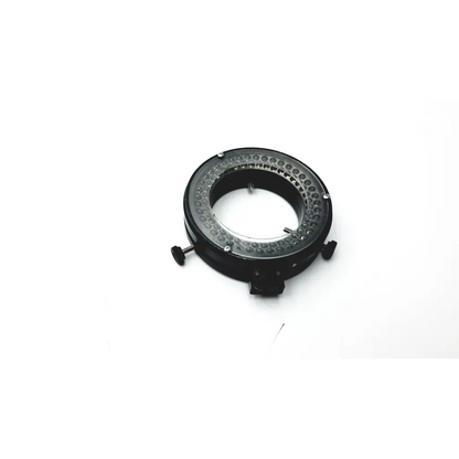 Black circular unitron led quadrant ringlight with evenly spaced led lights and adjustable mounting screws around perimeter