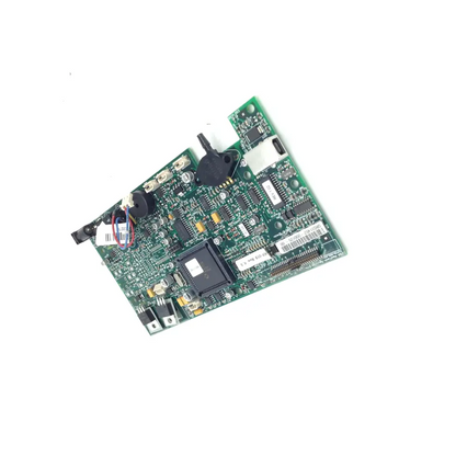Green printed circuit board with black components and white labels in usm-medtech device 2-assy-019 rev 4