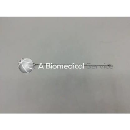 Silver spherical pin with a stylized globe and text a biomedical service beside it for v mueller boule mirror finish olive tip