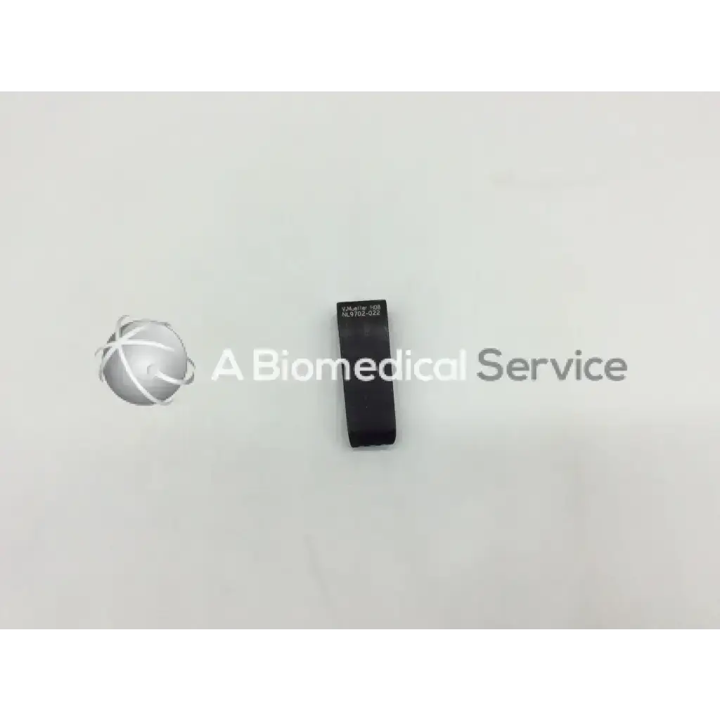 Black rectangular mueller nl9702-022 retractor blade with engraved text on its surface for surgical use