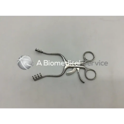 Silver V Mueller SU 3110 weitlaner retractor with curved handles and serrated jaws for surgical use ad5-73 121322sm
