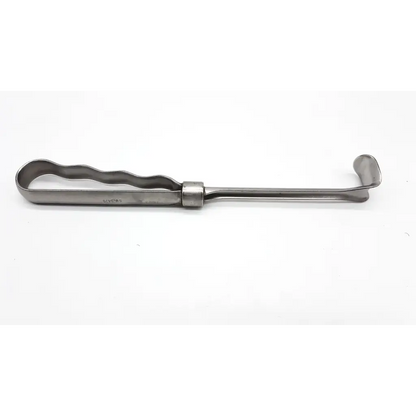 Silver stainless steel v.mueller su-3470 soft tissue grasper with wavy handle and curved end grasper abdominal instrument