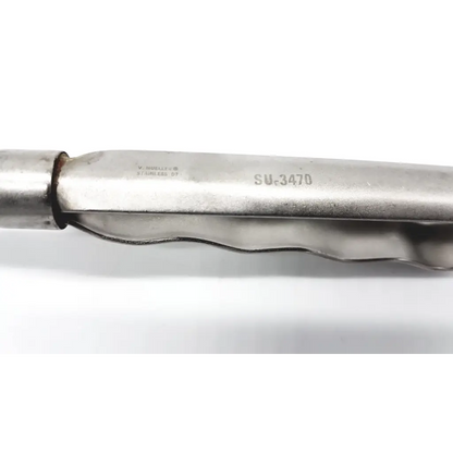 Silver metallic soft tissue grasper abdominal instrument with wavy ribbed design and engraved model su-3470